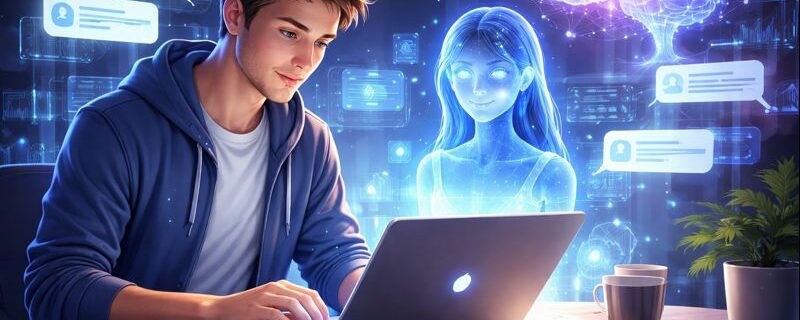 Solopreneur nutzt AbacusAI ChatLLM als KI-Assistent am Laptop