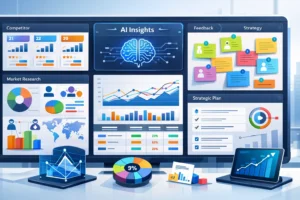 Visualisierung eines KI-Dashboards für Marktanalyse, Wettbewerbsvergleich und strategische Entscheidungen