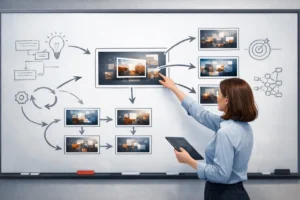 Mensch arbeitet dialogorientiert mit KI und verbessert Ergebnisse durch Iterationen